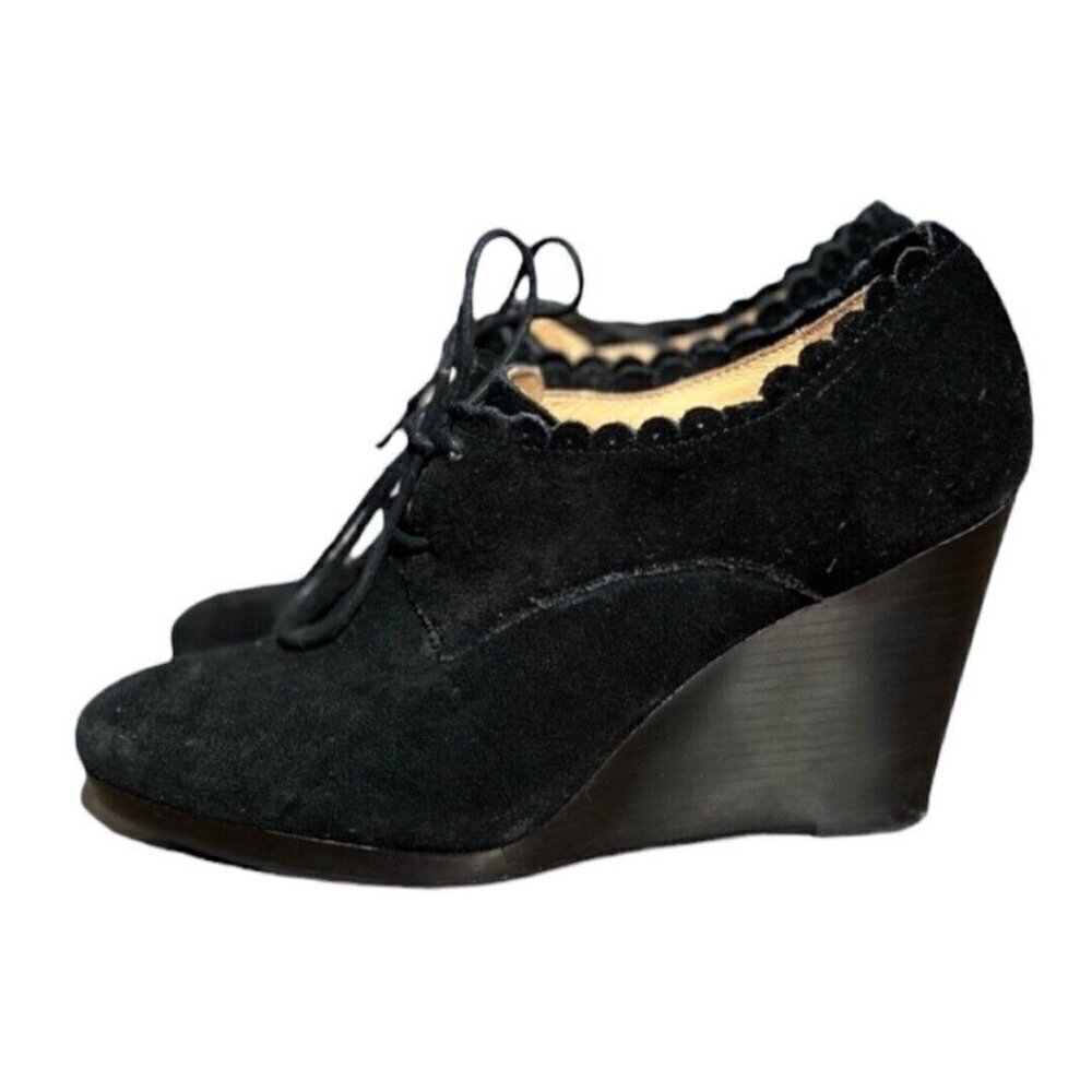 🌻 Jack Rogers "Olivia” Black Suede Wedge Booties Boots Women’s Size 8.